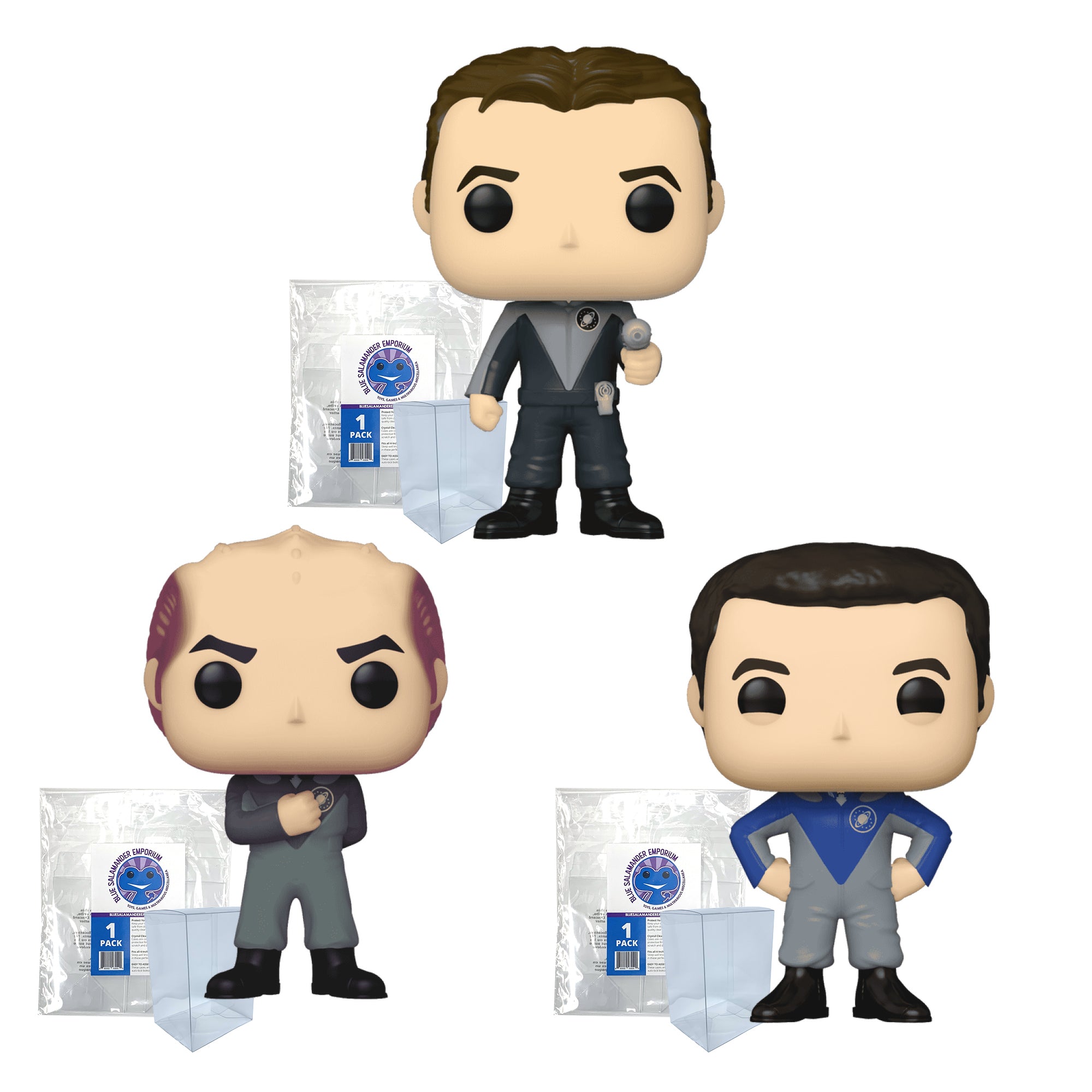 Galaxy Quest Funko Pop Set of 3 with Protector Cases – Jason Nesmith #1527, Alexander Dane #1528, Fred Kwan #1529