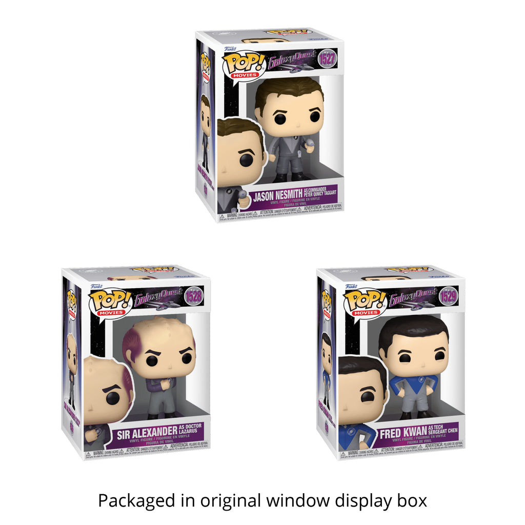 Galaxy Quest Funko Pop Set of 3 with Protector Cases – Jason Nesmith #1527, Alexander Dane #1528, Fred Kwan #1529