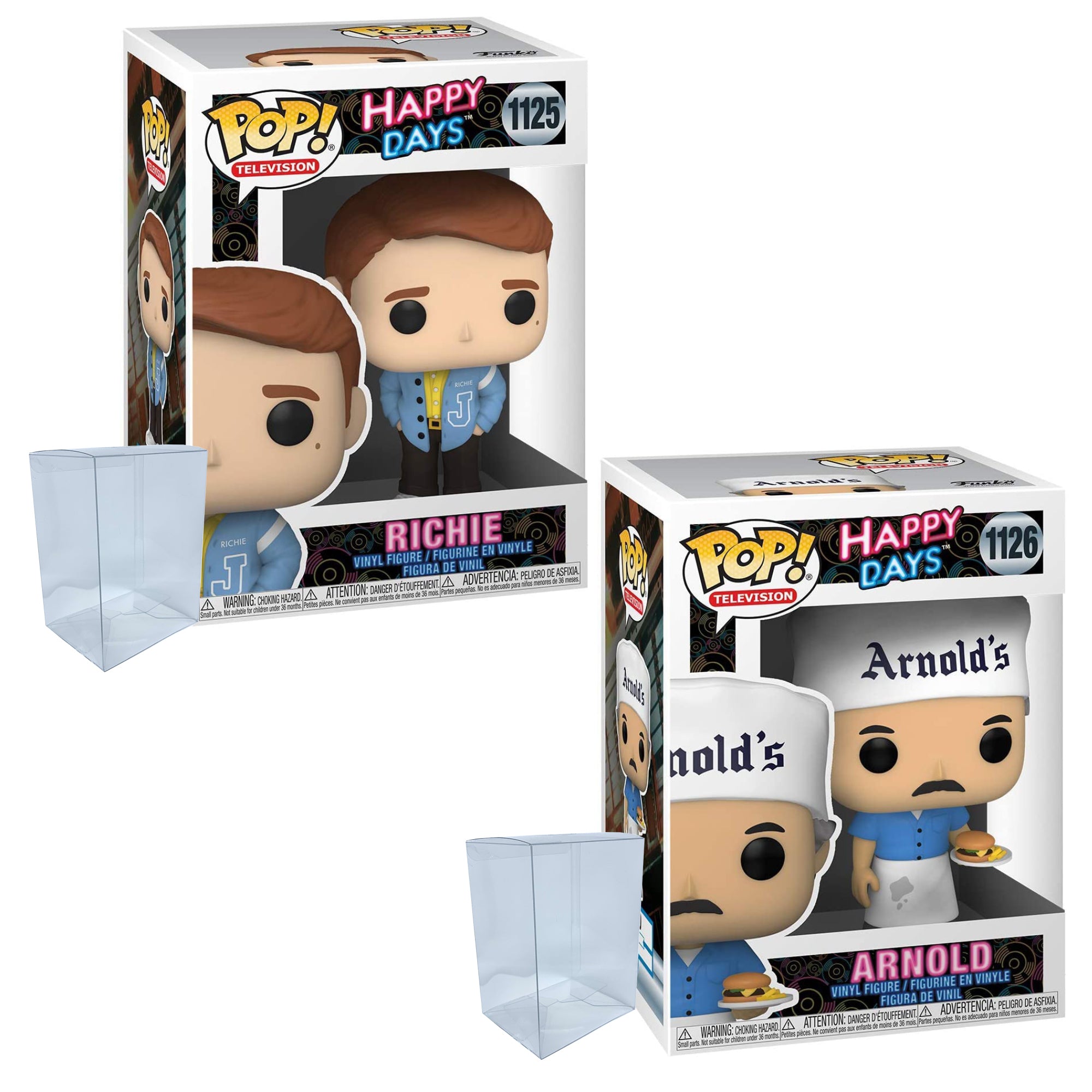 Happy Days Funko Pop Set of 2 with Protector Cases – Richie #1125 and Arnold #1126