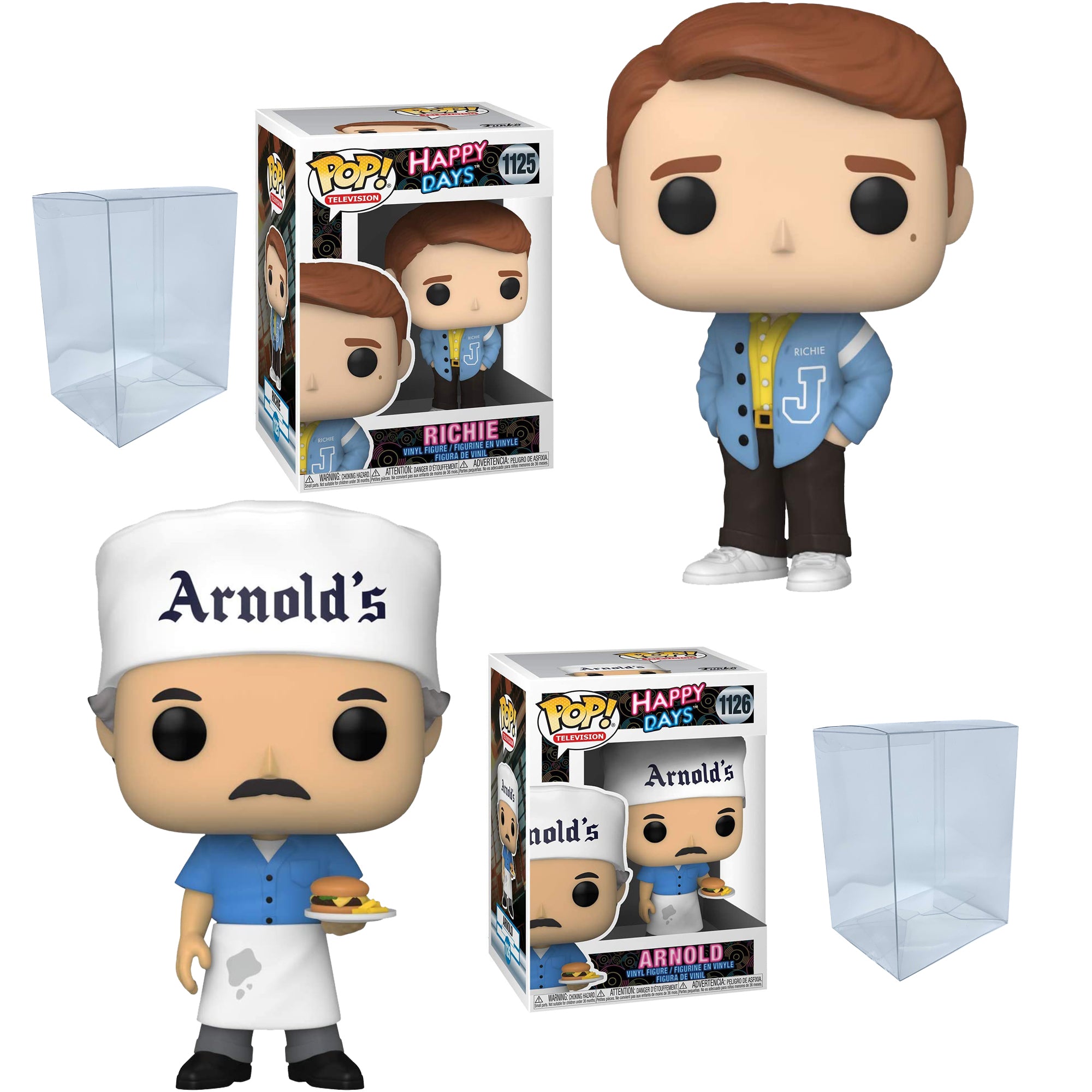 Happy Days Funko Pop Set of 2 with Protector Cases – Richie #1125 and Arnold #1126
