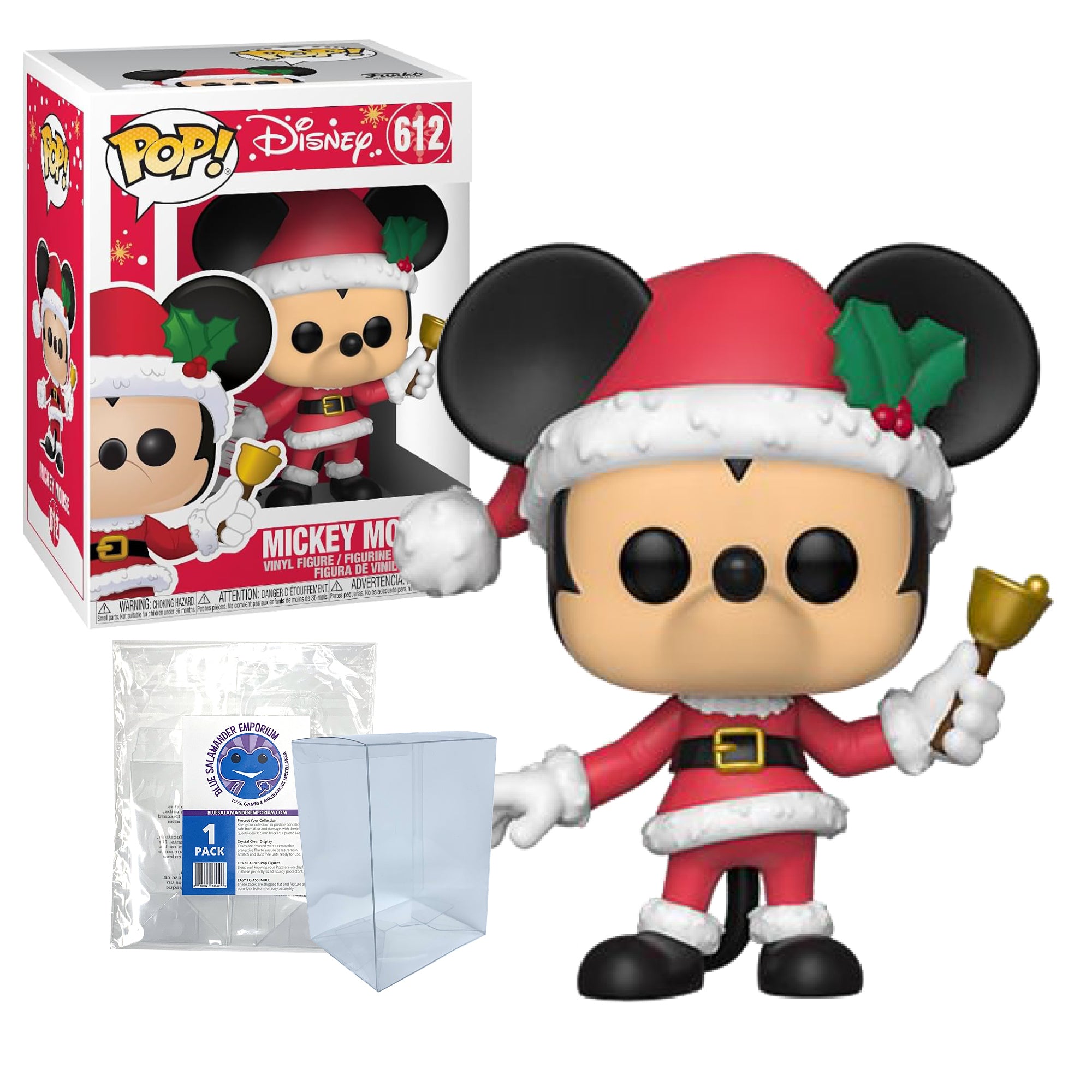 Disney Holiday Mickey Mouse Funko Pop #612 with Protective Case – Santa Mickey Vinyl Figure Bundle