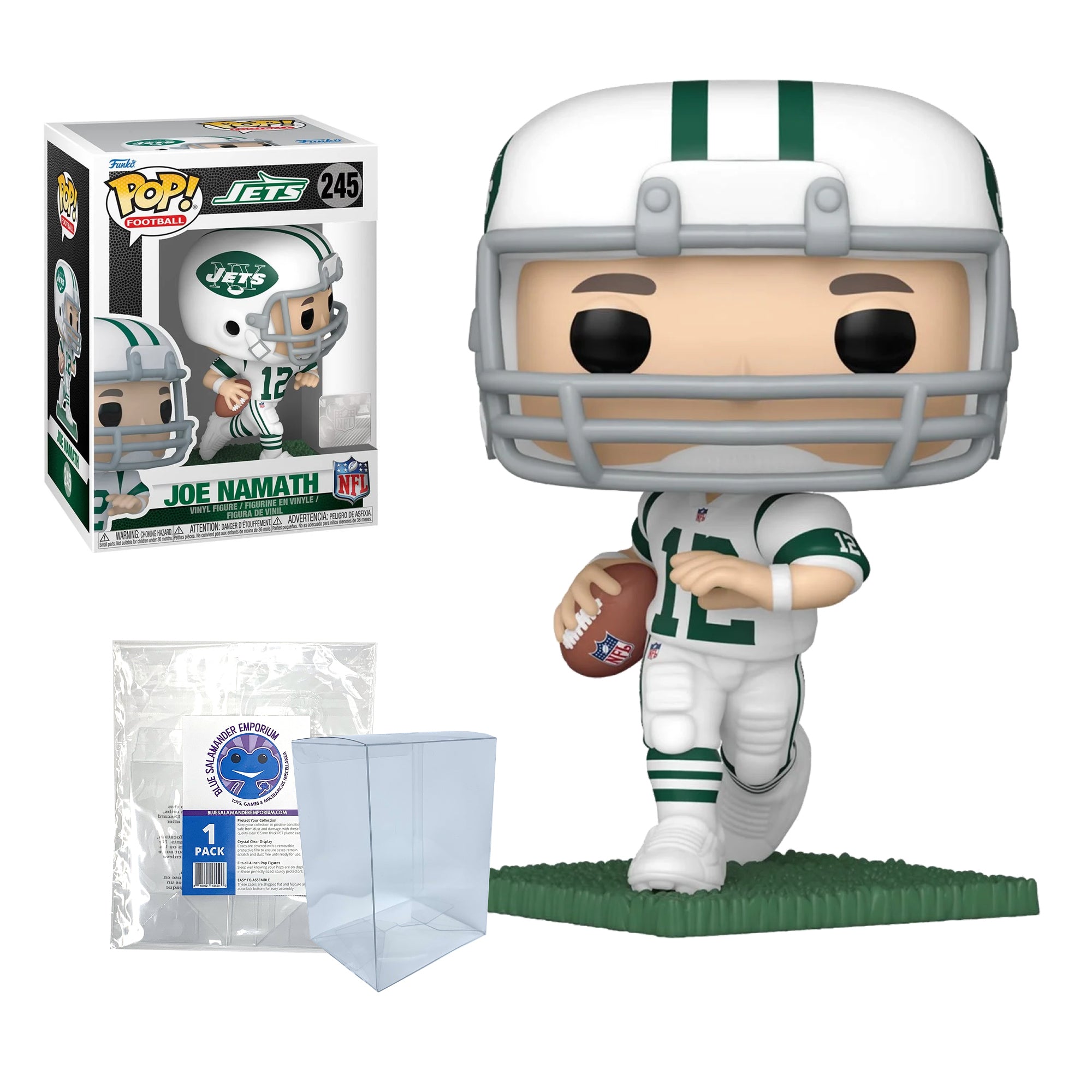 NFL Legends Joe Namath New York Jets Funko Pop #245 with Protective Case – Broadway Joe Vinyl Figure Bundle