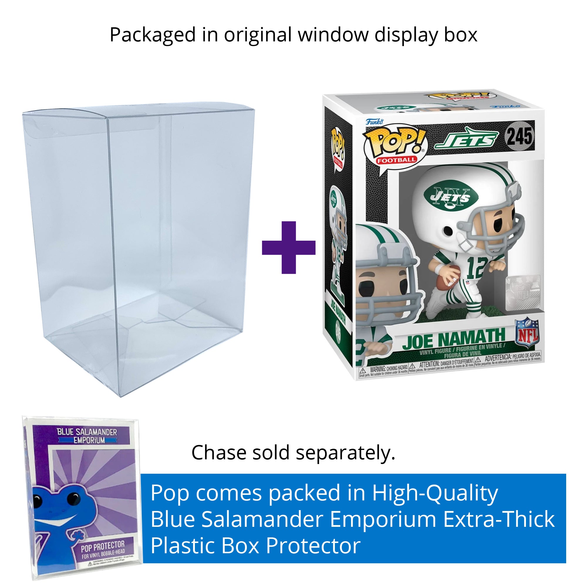 NFL Legends Joe Namath New York Jets Funko Pop #245 with Protective Case – Broadway Joe Vinyl Figure Bundle