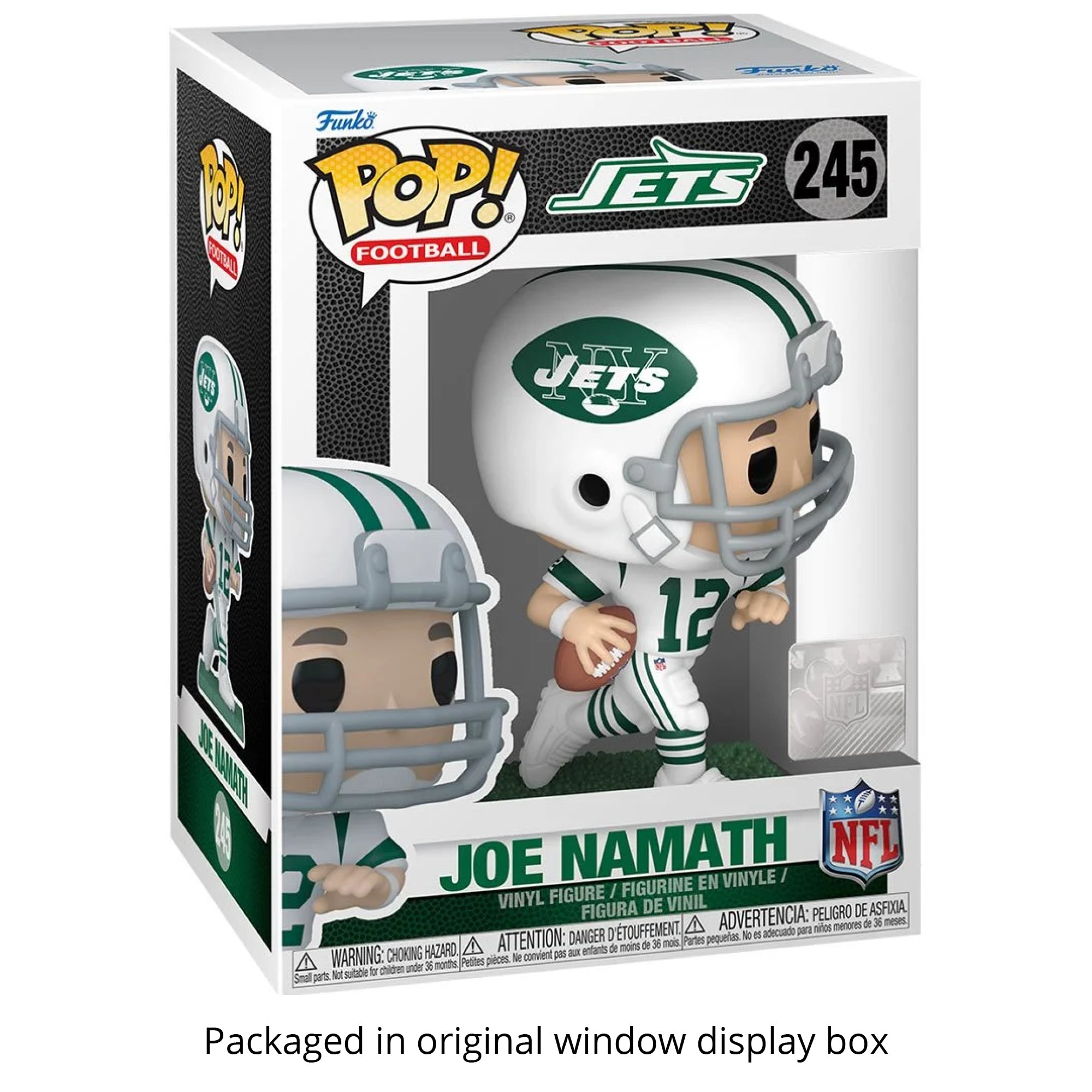 NFL Legends Joe Namath New York Jets Funko Pop #245 with Protective Case – Broadway Joe Vinyl Figure Bundle