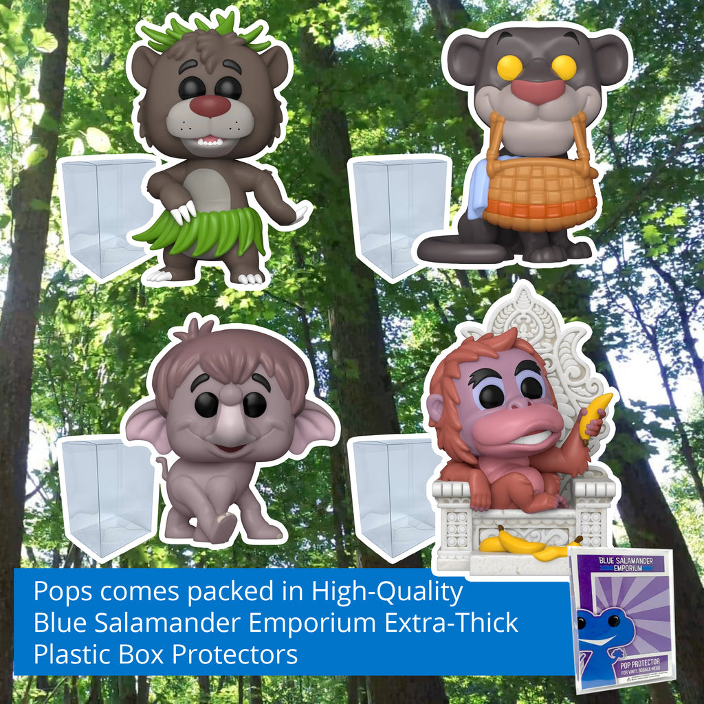 Disney Jungle Book Funko Pop Set of 4 with Protector Cases – Baloo #1474, Bagheera with Basket #1475, Hathi Jr. #1476, King Louie on Throne Deluxe #1491