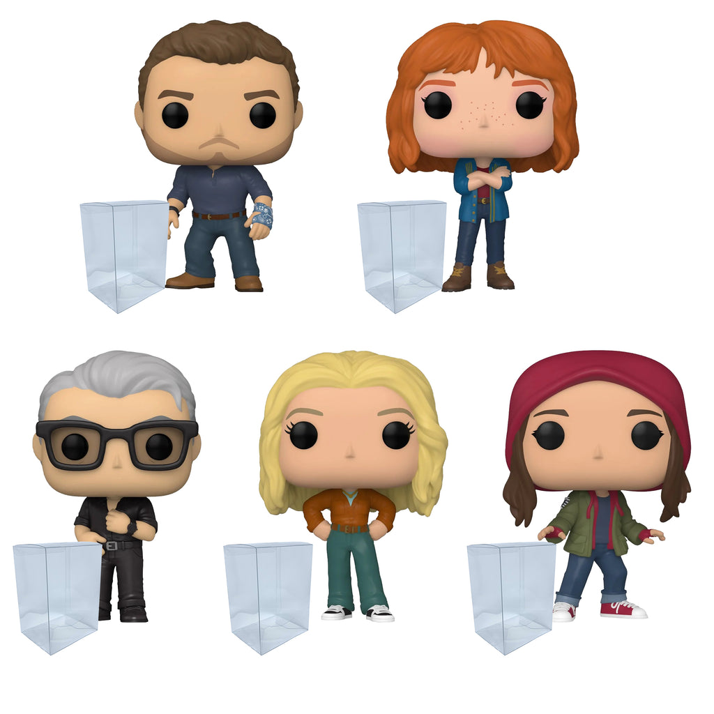 Jurassic World Dominion Funko Pop Set of 5 with Protector Cases – Owen Grady #1208, Claire Dearing #1209, Dr. Ian Malcolm #1213, Ellie Sattler #1214, Maisie #1215