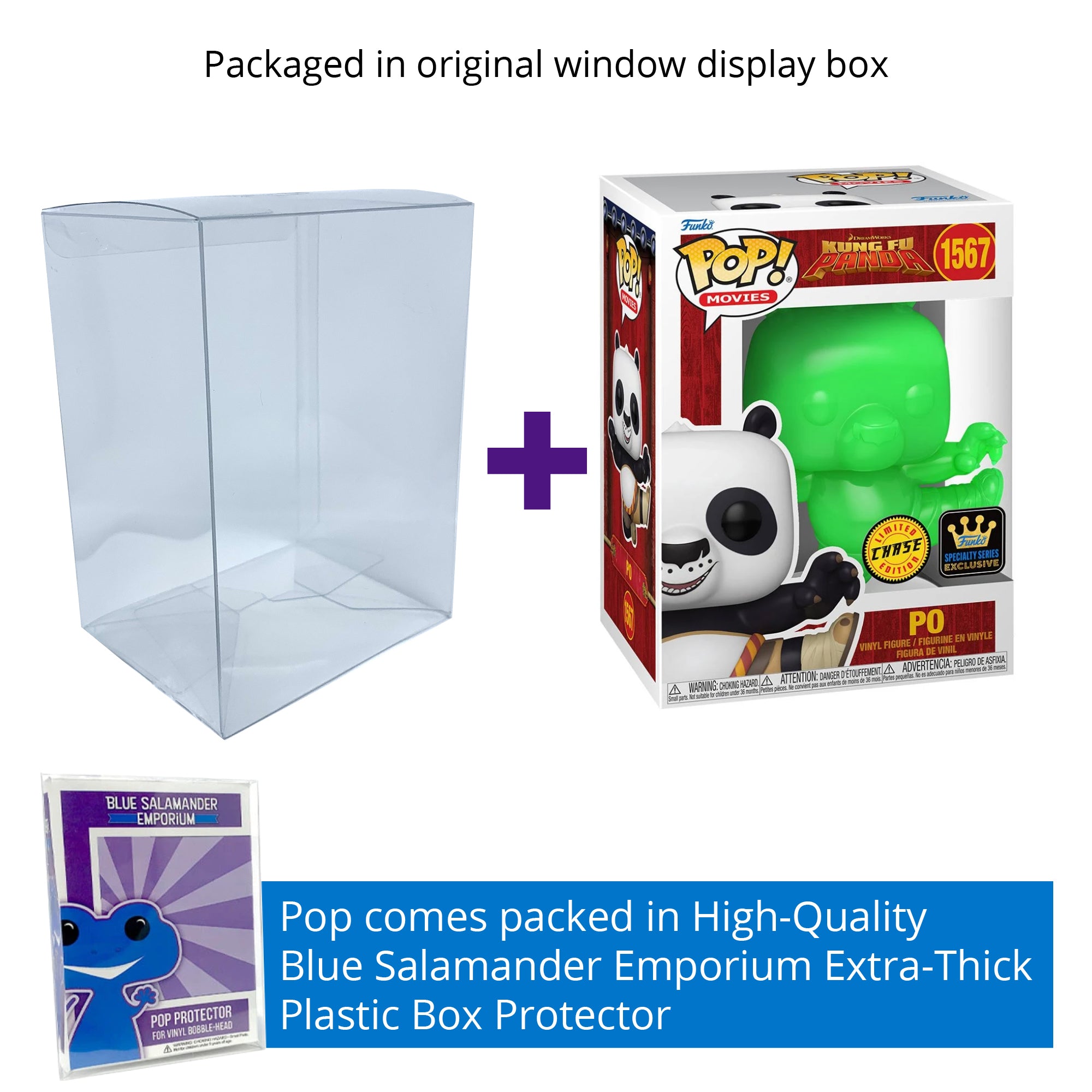 Kung Fu Panda Po (Flying Kick) CHASE Funko Pop #1567 with Protective Case – DreamWorks 30th Anniversary Specialty Series Vinyl Figure Bundle