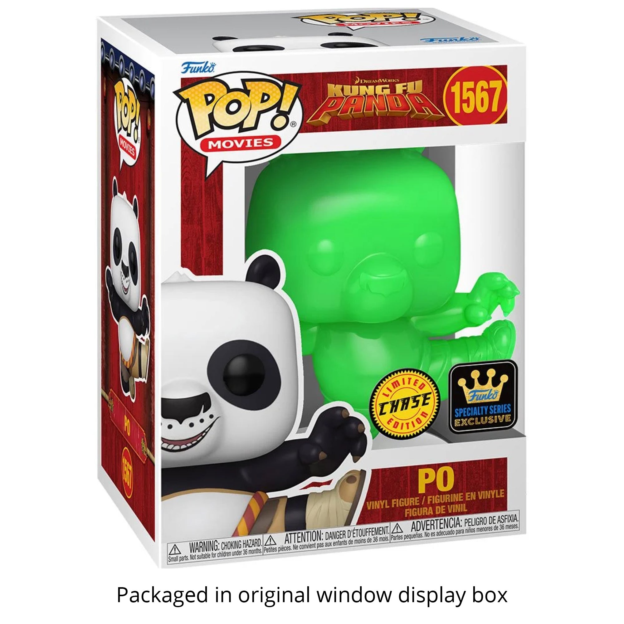 Kung Fu Panda Po (Flying Kick) CHASE Funko Pop #1567 with Protective Case – DreamWorks 30th Anniversary Specialty Series Vinyl Figure Bundle