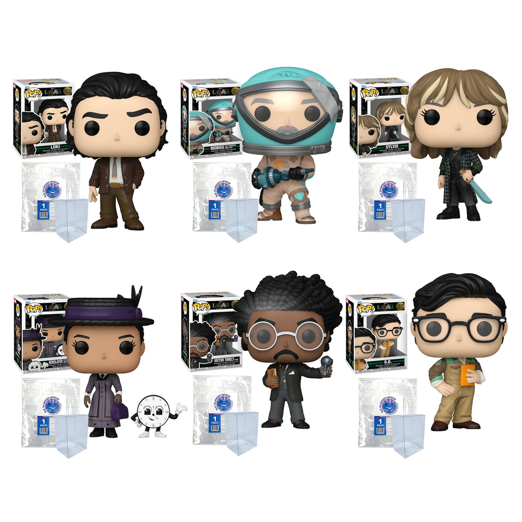 Loki Season 2 Funko Pop Set of 6 with Protector Cases – Loki #1312, Mobius #1313, Sylvie #1314, Renslayer #1315, Victor Timely #1316, O.B. #1317