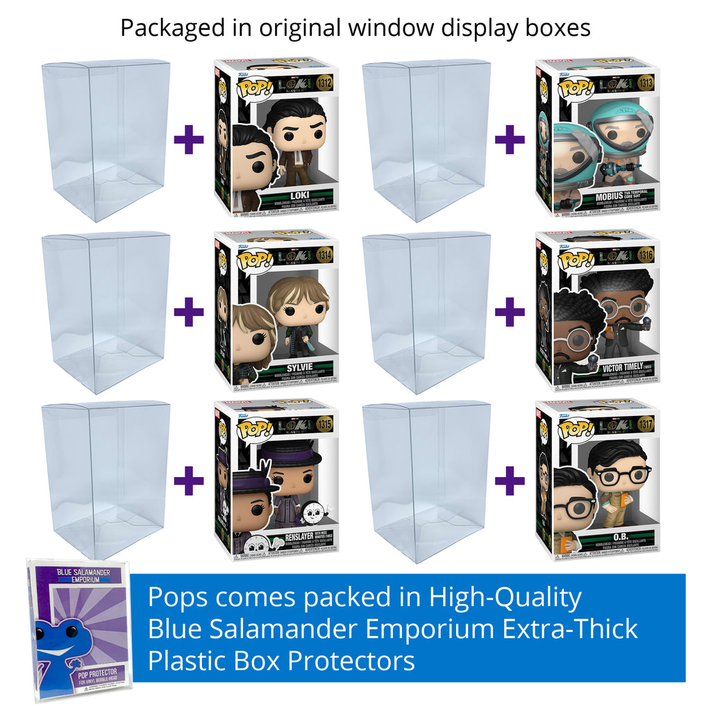Loki Season 2 Funko Pop Set of 6 with Protector Cases – Loki #1312, Mobius #1313, Sylvie #1314, Renslayer #1315, Victor Timely #1316, O.B. #1317