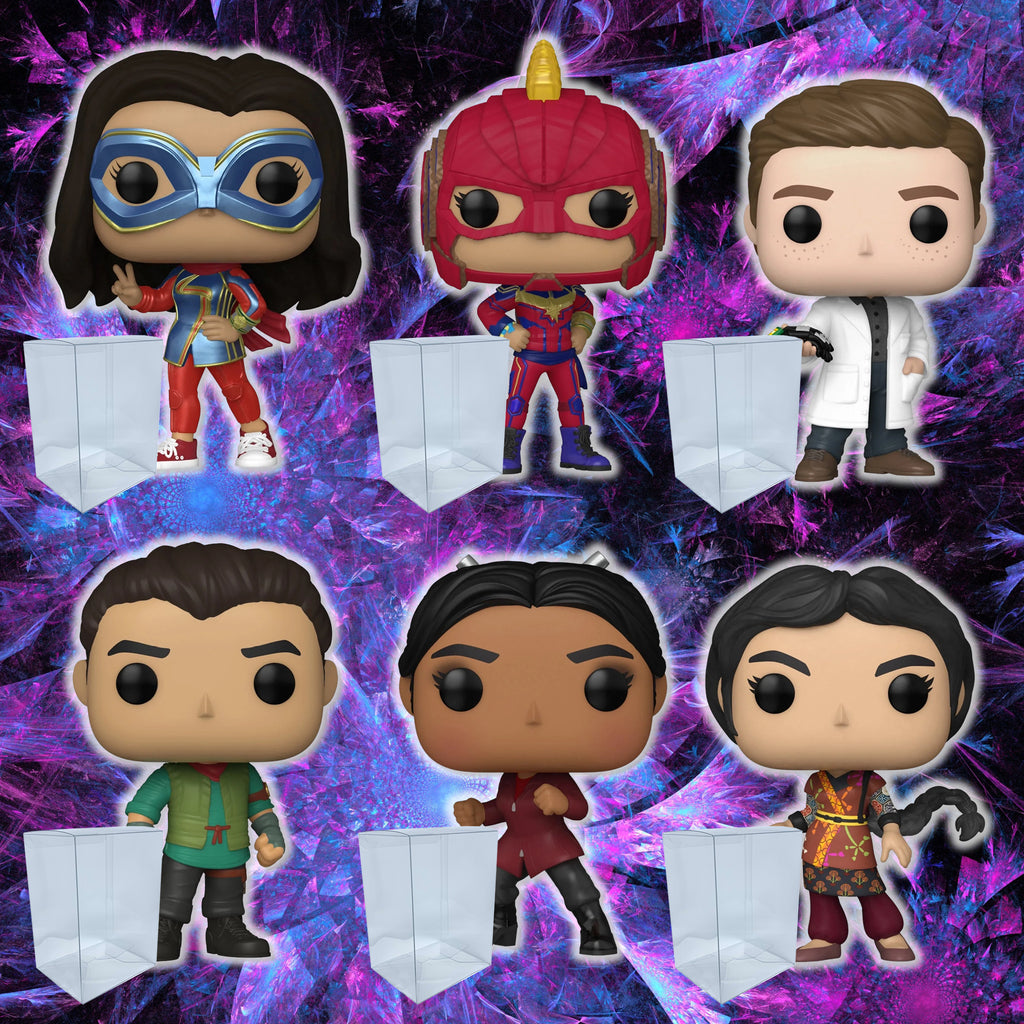 Ms. Marvel Funko Pop Set of 6 with Protector Cases – Ms. Marvel #1077, Kamala Khan #1078, Bruno #1079, Red Dagger #1080, Najma #1081, Aisha #1082