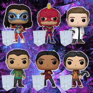 Ms. Marvel Funko Pop Set of 6 with Protector Cases – Ms. Marvel #1077, Kamala Khan #1078, Bruno #1079, Red Dagger #1080, Najma #1081, Aisha #1082