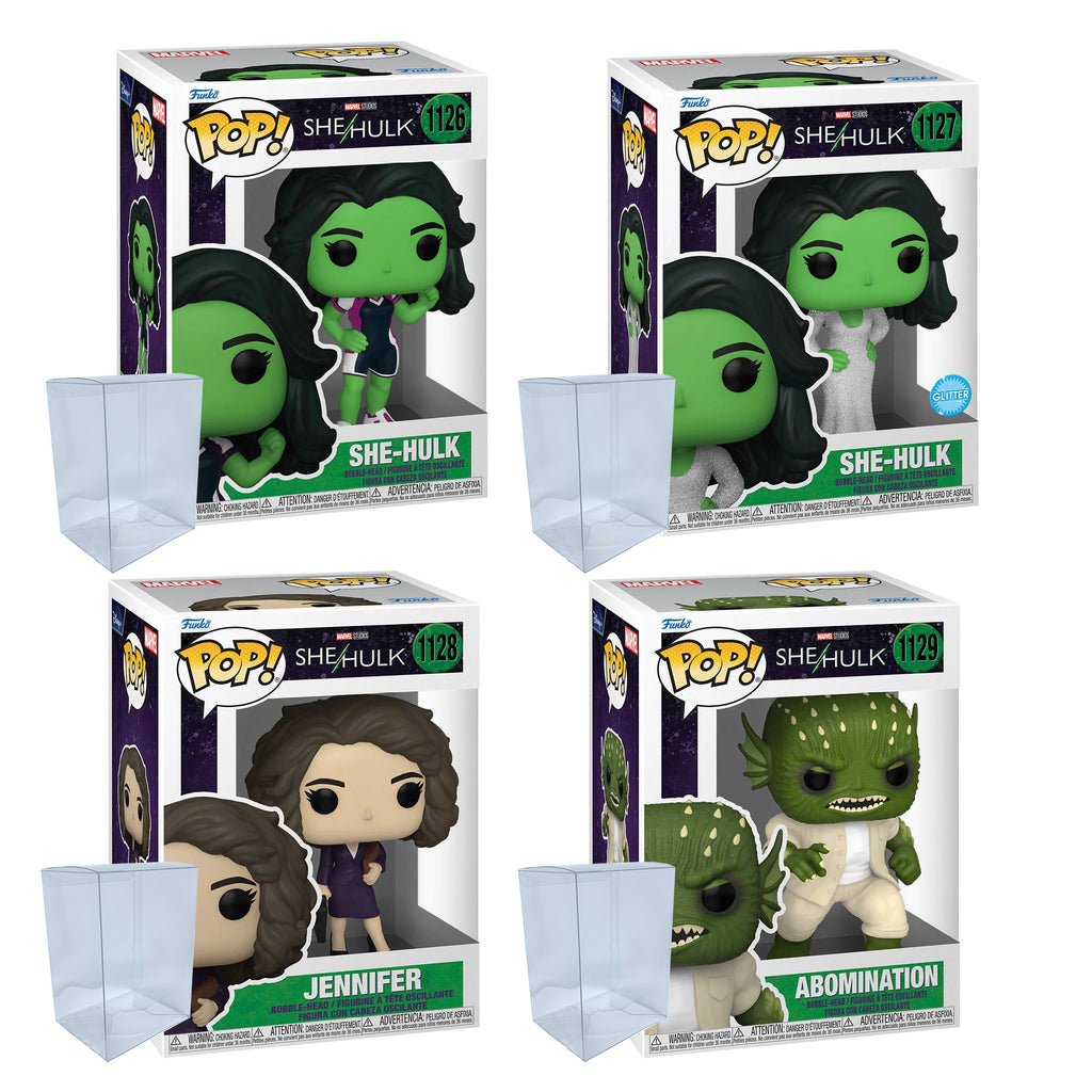 She-Hulk Funko Pop Set of 4 with Protector Cases – She-Hulk #1126, She-Hulk Gala #1127, Jennifer #1128, Abomination #1129