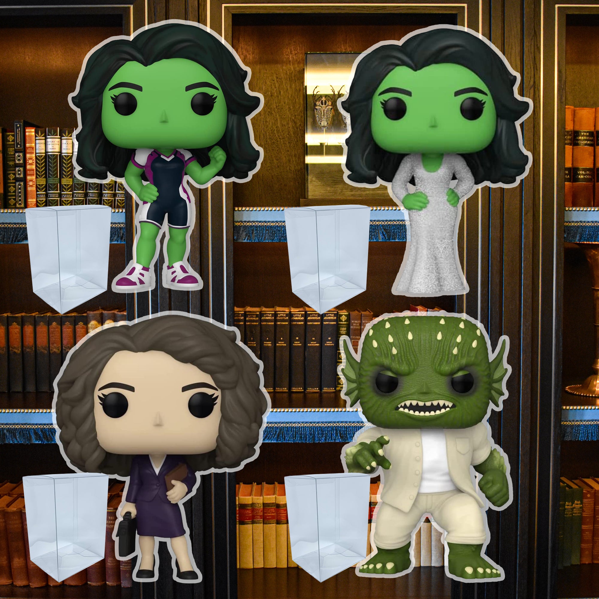 She-Hulk Funko Pop Set of 4 with Protector Cases – She-Hulk #1126, She-Hulk Gala #1127, Jennifer #1128, Abomination #1129