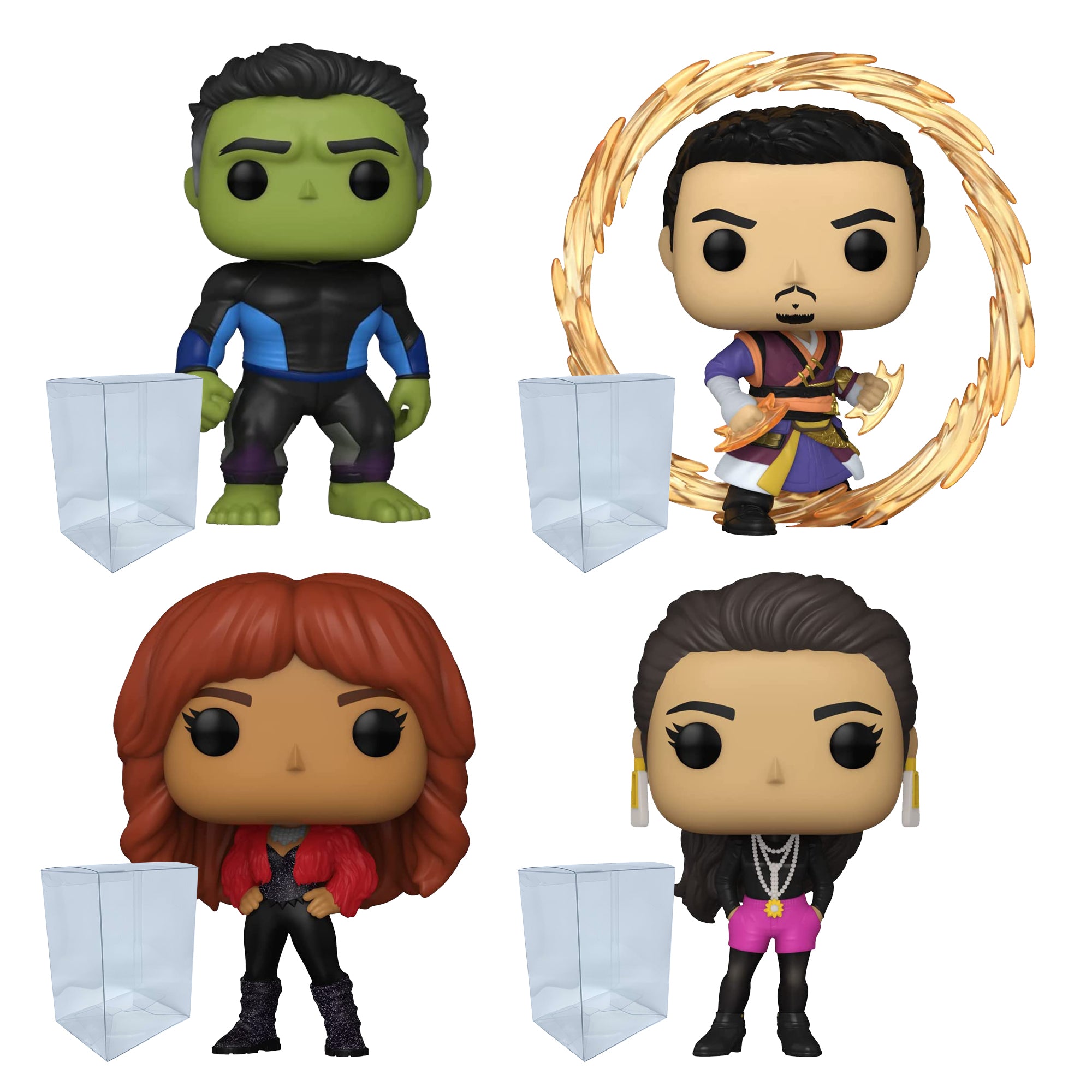 She-Hulk Funko Pop Set of 4 with Protector Cases – Hulk #1130, Wong #1131, Titania #1132, Nikki #1133
