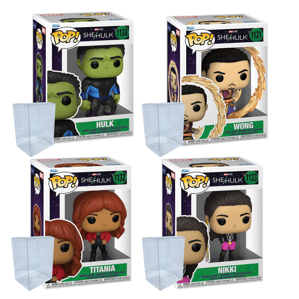 She-Hulk Funko Pop Set of 4 with Protector Cases – Hulk #1130, Wong #1131, Titania #1132, Nikki #1133