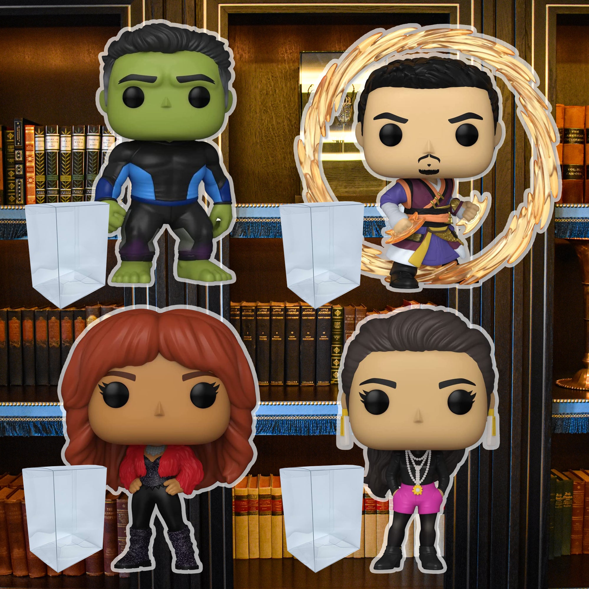 She-Hulk Funko Pop Set of 4 with Protector Cases – Hulk #1130, Wong #1131, Titania #1132, Nikki #1133
