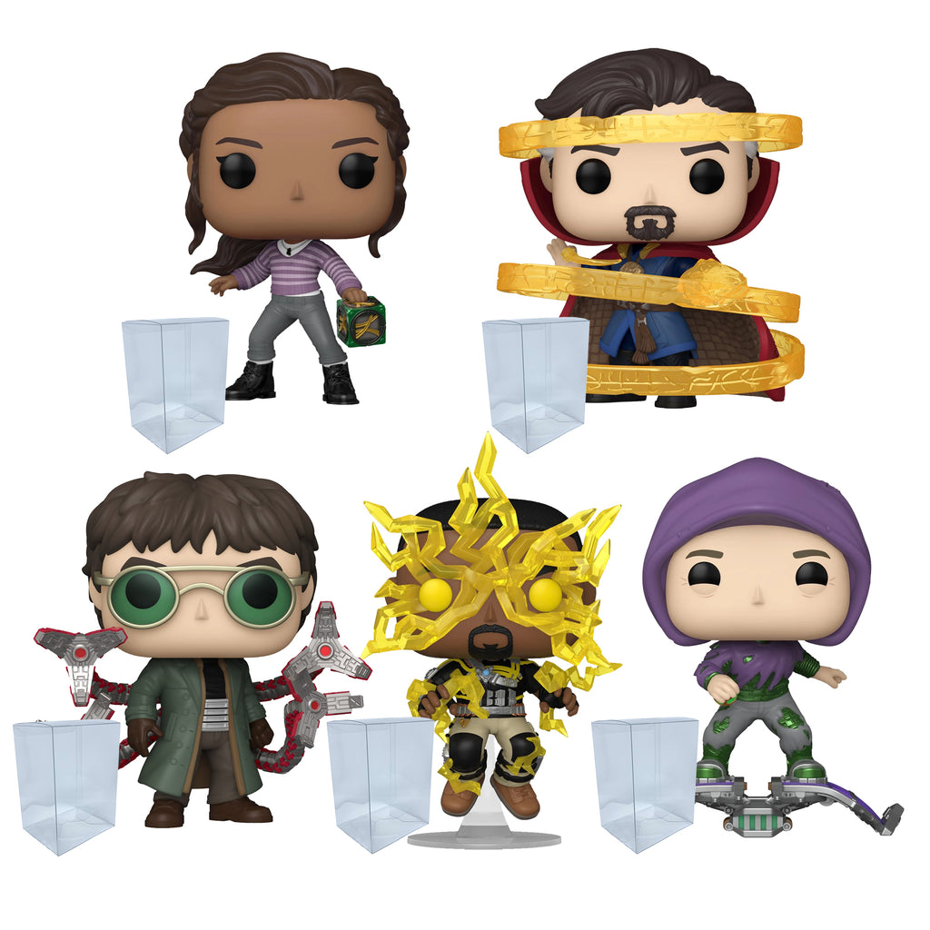 Spider-Man No Way Home Funko Pop Set of 5 with Protector Cases – MJ #1161, Doctor Strange #1162, Doc Ock #1163, Electro #1164, Green Goblin #1165