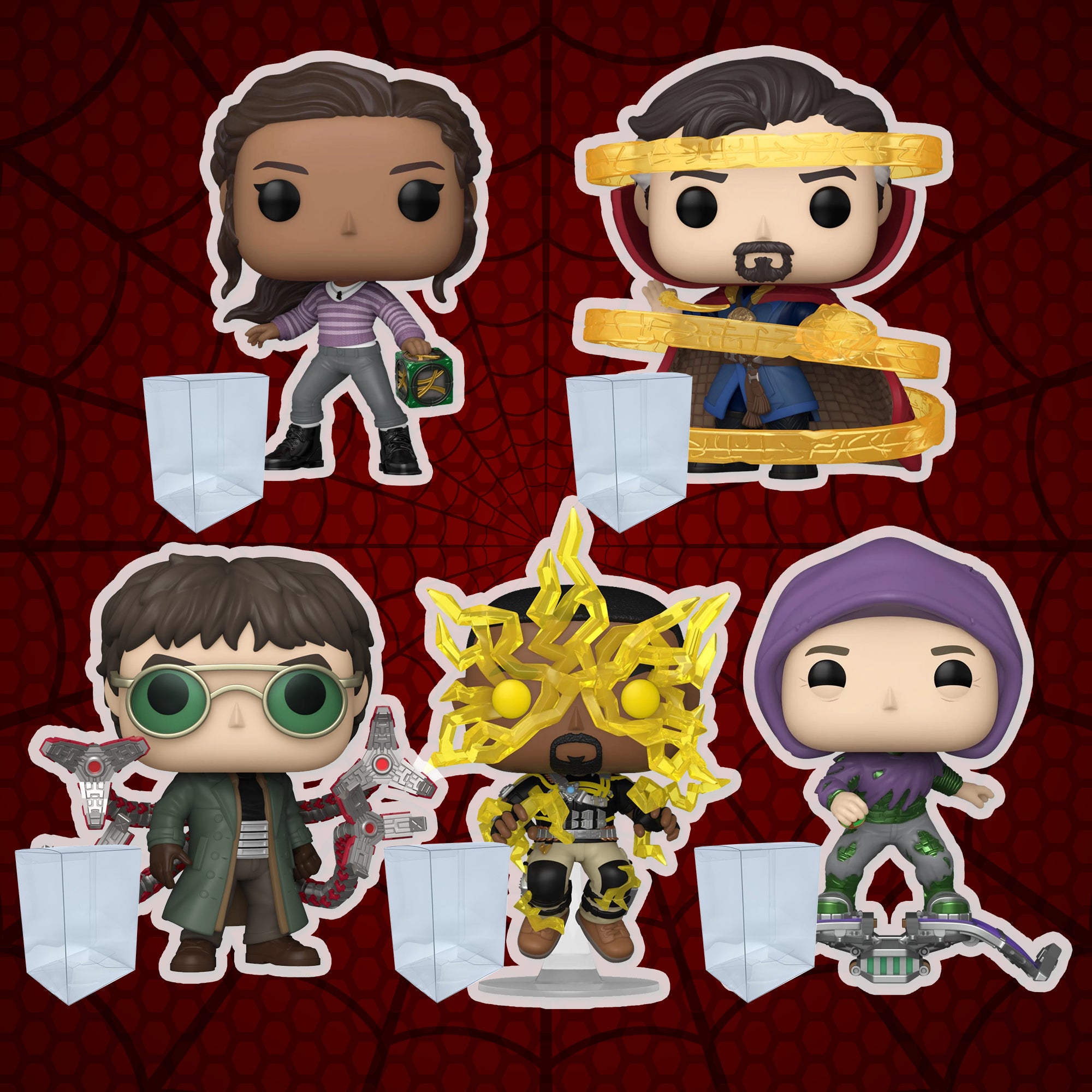 Spider-Man No Way Home Funko Pop Set of 5 with Protector Cases – MJ #1161, Doctor Strange #1162, Doc Ock #1163, Electro #1164, Green Goblin #1165