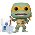 TMNT Michelangelo Sausage Link Nunchucks Funko Pop #1611 with Protective Case – 1990 Movie Vinyl Figure Bundle