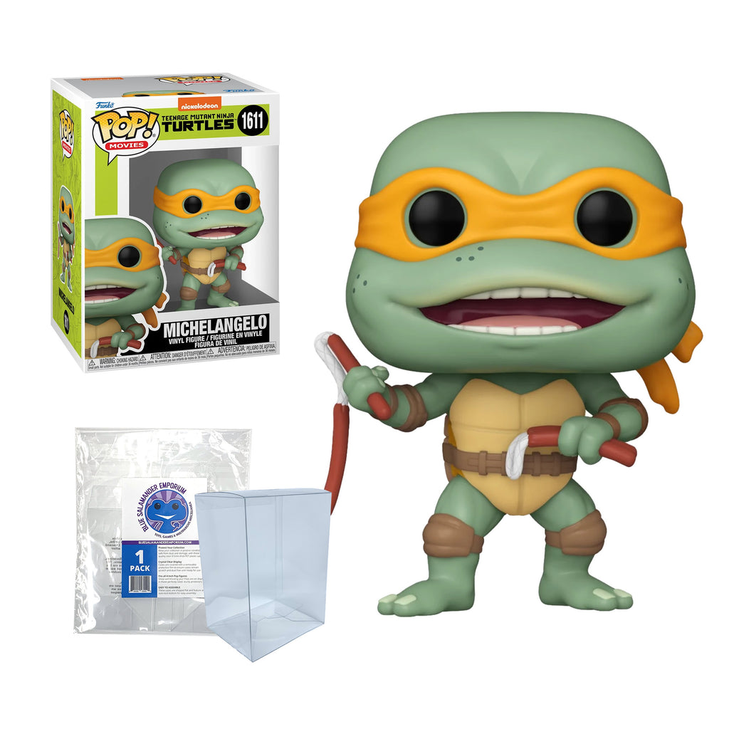 TMNT Michelangelo Sausage Link Nunchucks Funko Pop #1611 with Protective Case – 1990 Movie Vinyl Figure Bundle