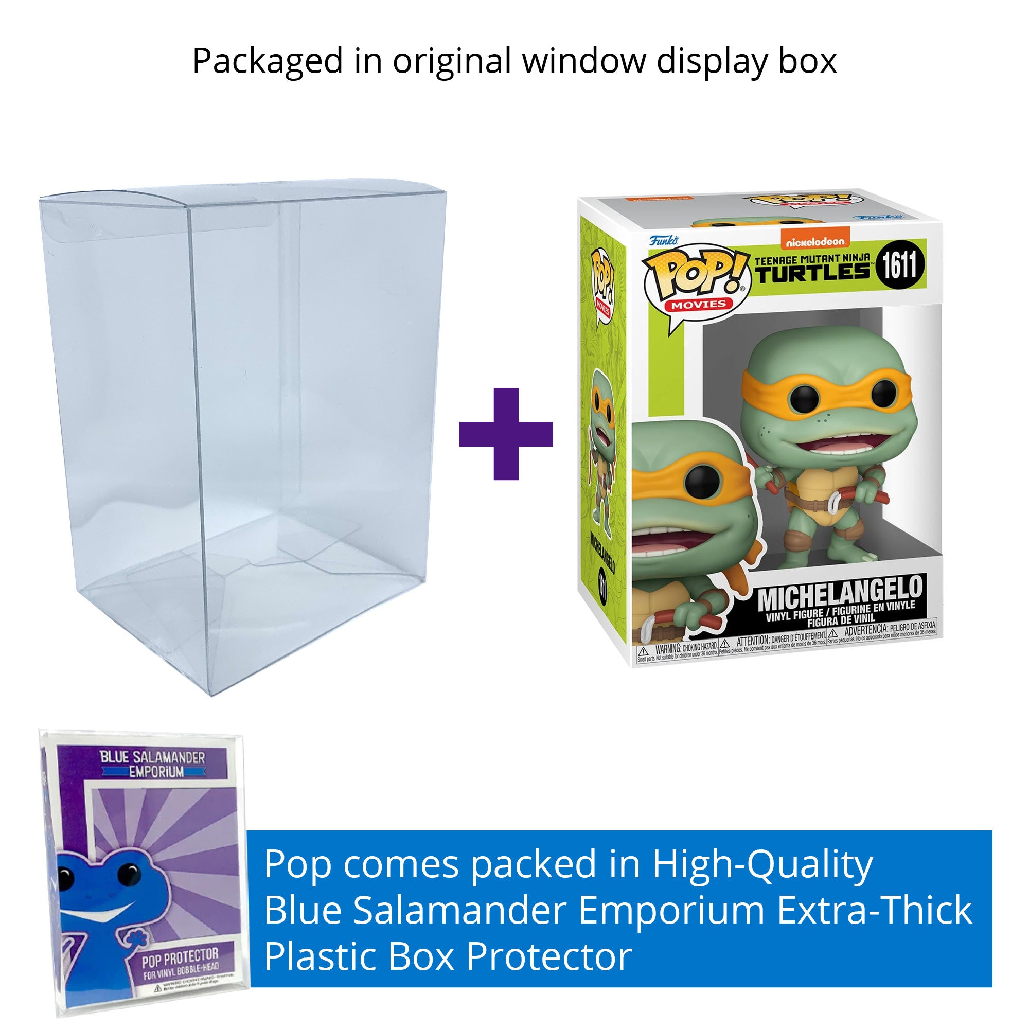 TMNT Michelangelo Sausage Link Nunchucks Funko Pop #1611 with Protective Case – 1990 Movie Vinyl Figure Bundle