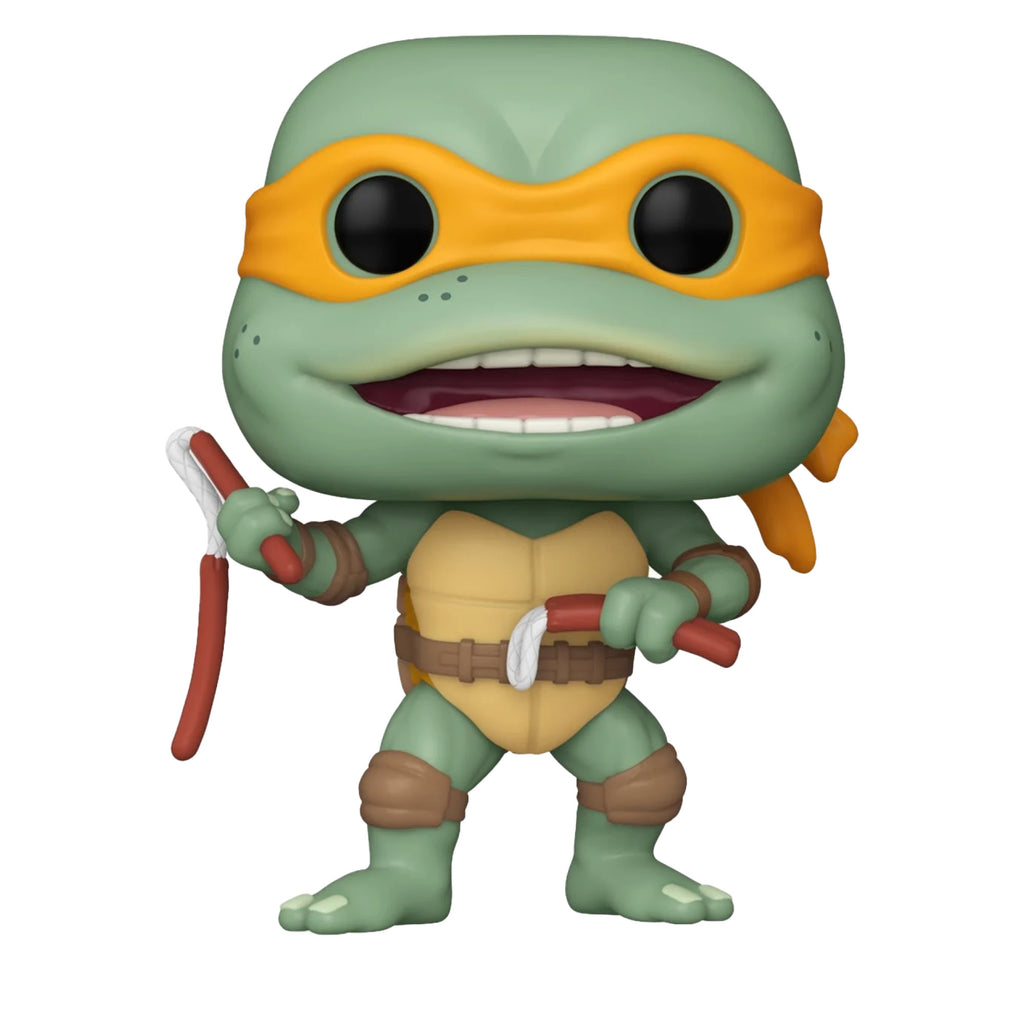 TMNT Michelangelo Sausage Link Nunchucks Funko Pop #1611 with Protective Case – 1990 Movie Vinyl Figure Bundle