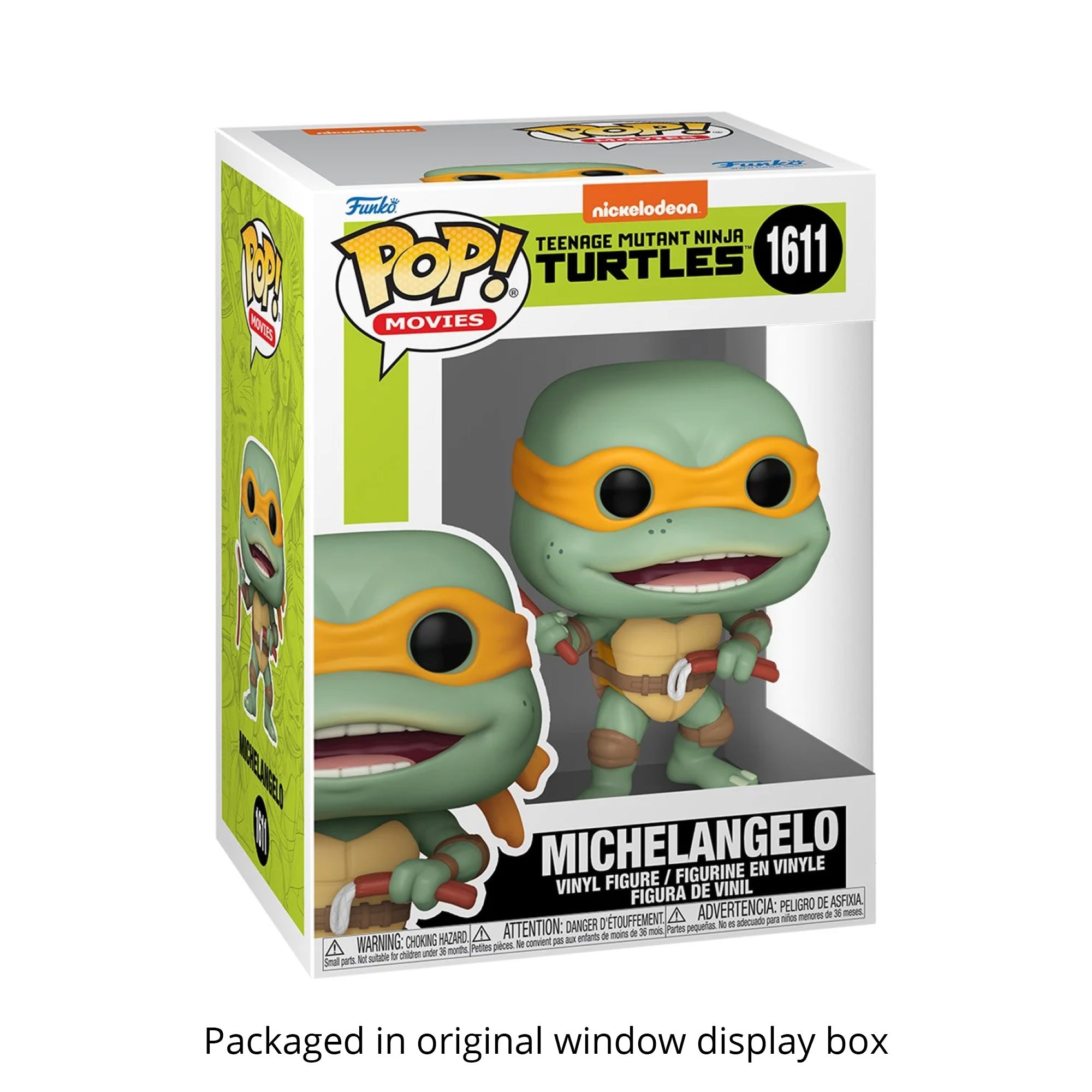 TMNT Michelangelo Sausage Link Nunchucks Funko Pop #1611 with Protective Case – 1990 Movie Vinyl Figure Bundle