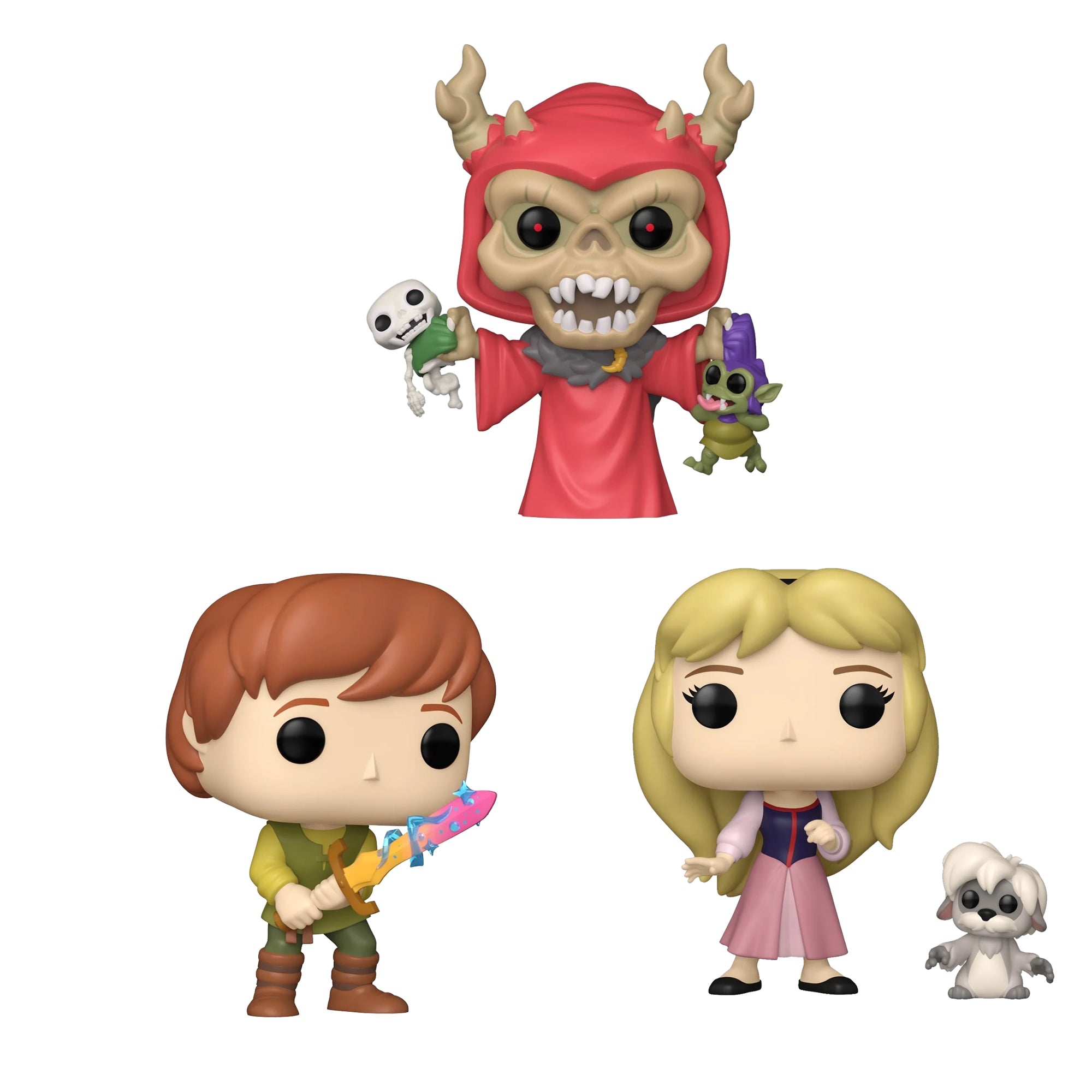 The Black Cauldron Funko Pop Set of 3 with Protector Cases – Taran with Sword #1587, Eilonwy with Gurgi #1588, Horned King with Creeper #1586