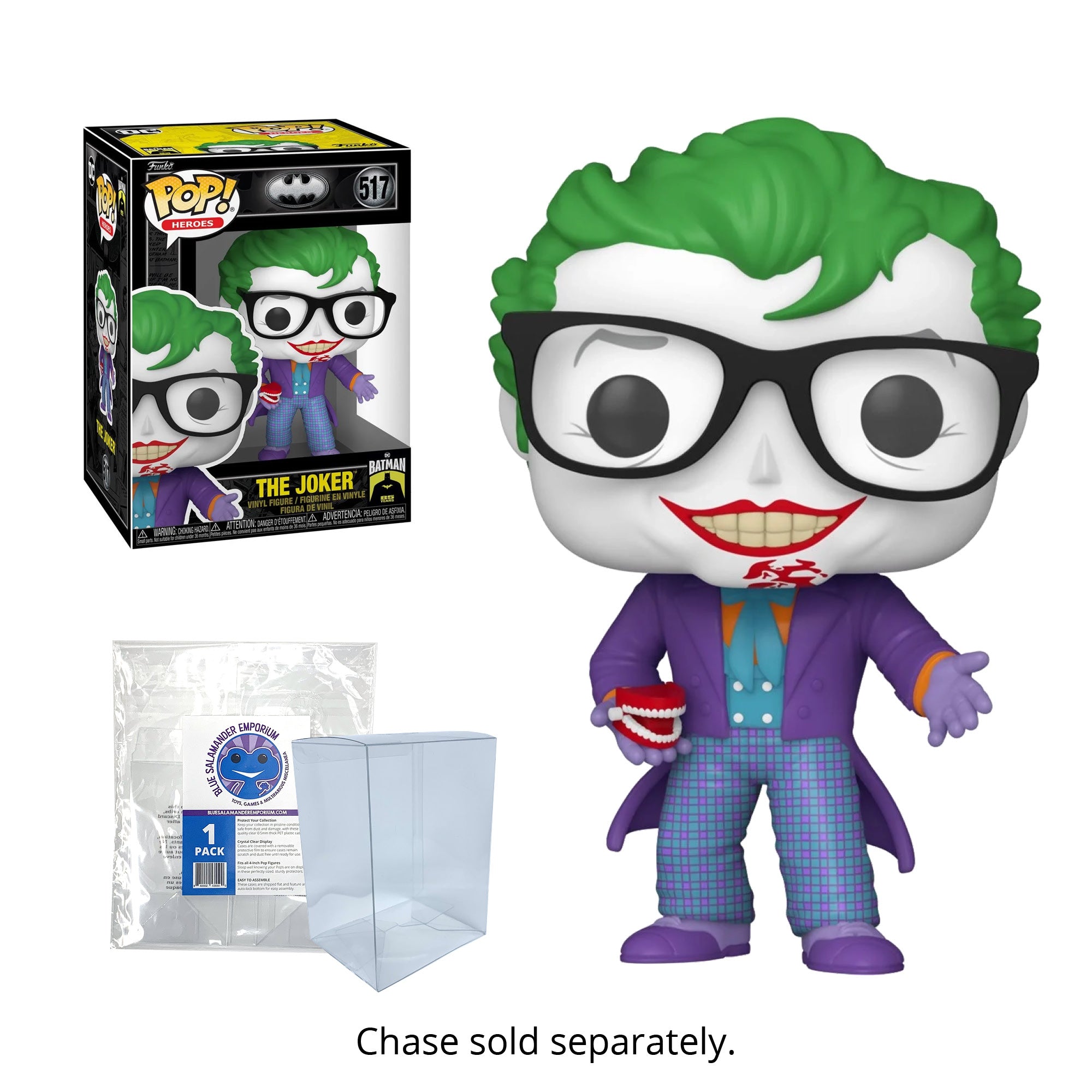 Batman 85th Anniversary The Joker with Teeth Funko Pop #517 with Protective Case – Batman 1989 Vinyl Figure Bundle