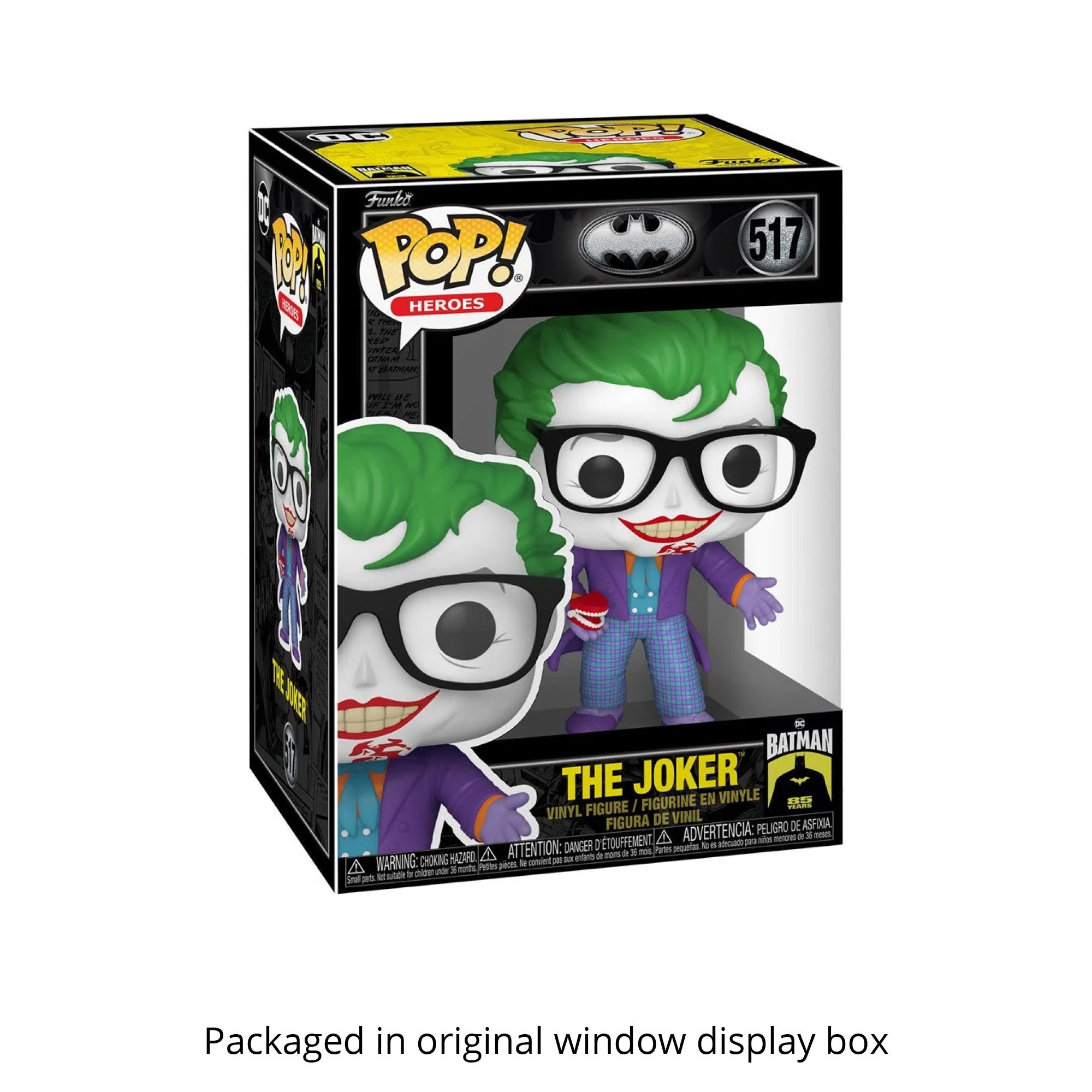 Batman 85th Anniversary The Joker with Teeth Funko Pop #517 with Protective Case – Batman 1989 Vinyl Figure Bundle