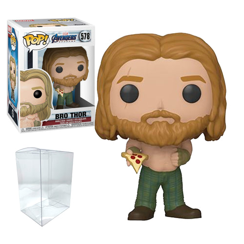 Avengers Endgame Bro Thor with Pizza Funko Pop #578 with Protective Case – Marvel Vinyl Bobblehead Bundle
