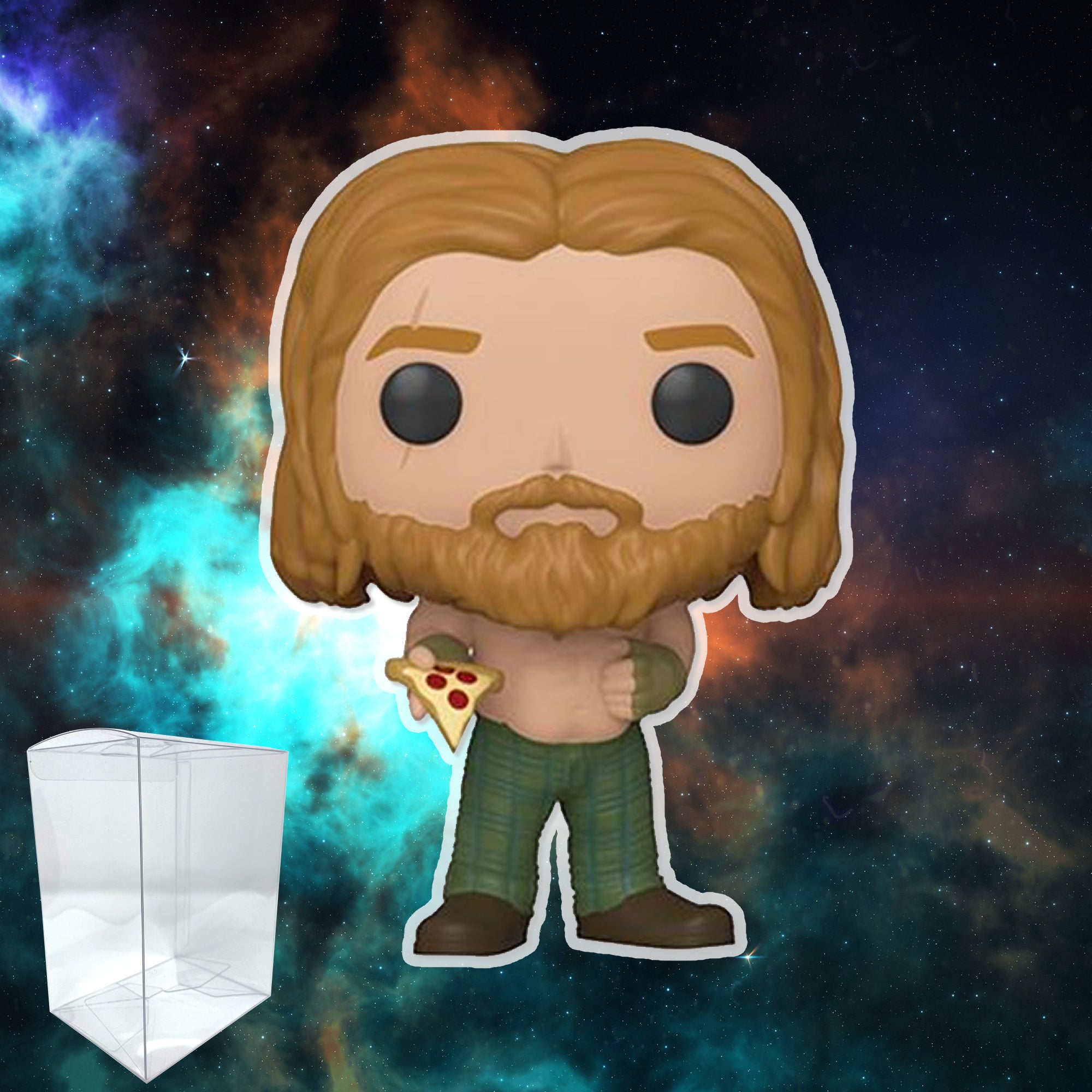Avengers Endgame Bro Thor with Pizza Funko Pop #578 with Protective Case – Marvel Vinyl Bobblehead Bundle