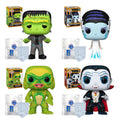 Universal Monsters: Frankenstein #1630, Bride of Frankenstein #1631, Gill-Man #1632, Dracula #1634 Funko Pops + 4 Blue Salamander Emporium Protector Cases