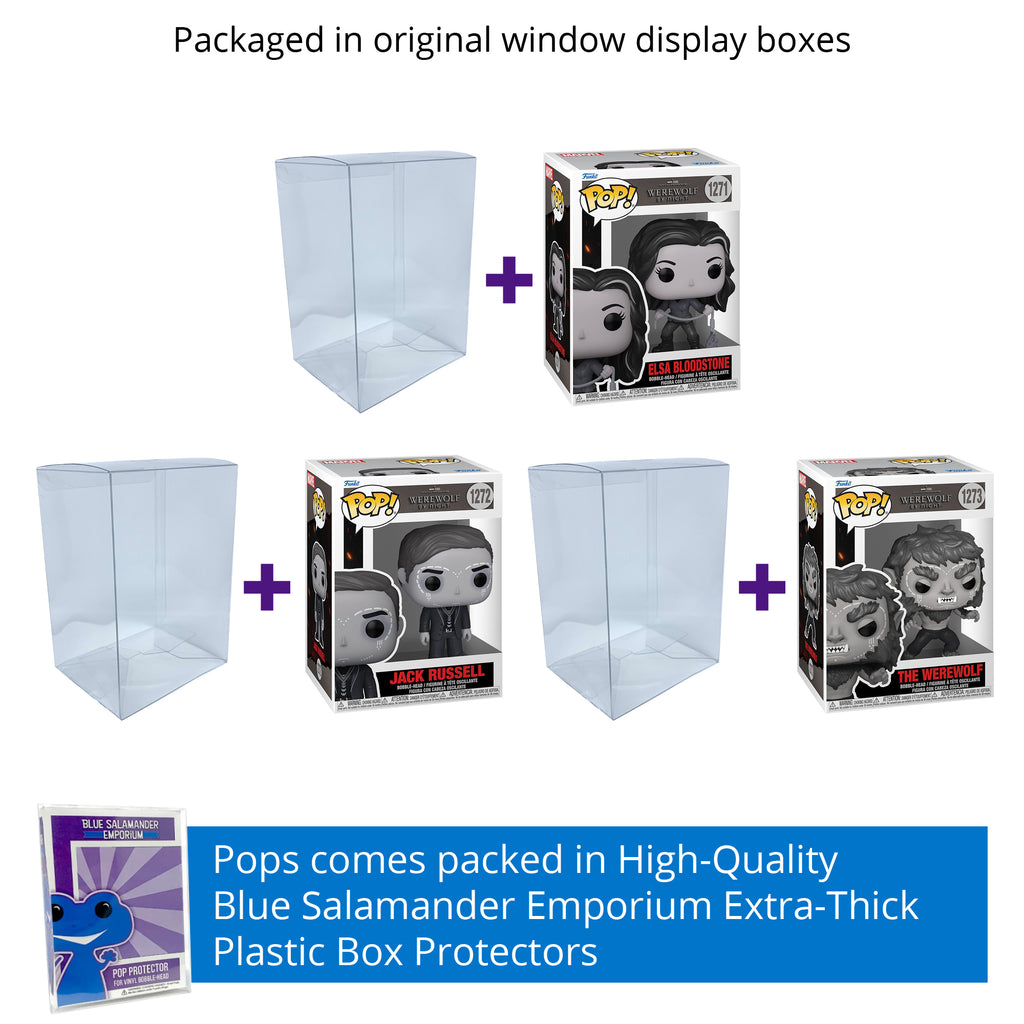 Werewolf by Night Funko Pop Set of 3 with Protector Cases – Elsa Bloodstone #1271, Jack Russell #1272, The Werewolf #1273
