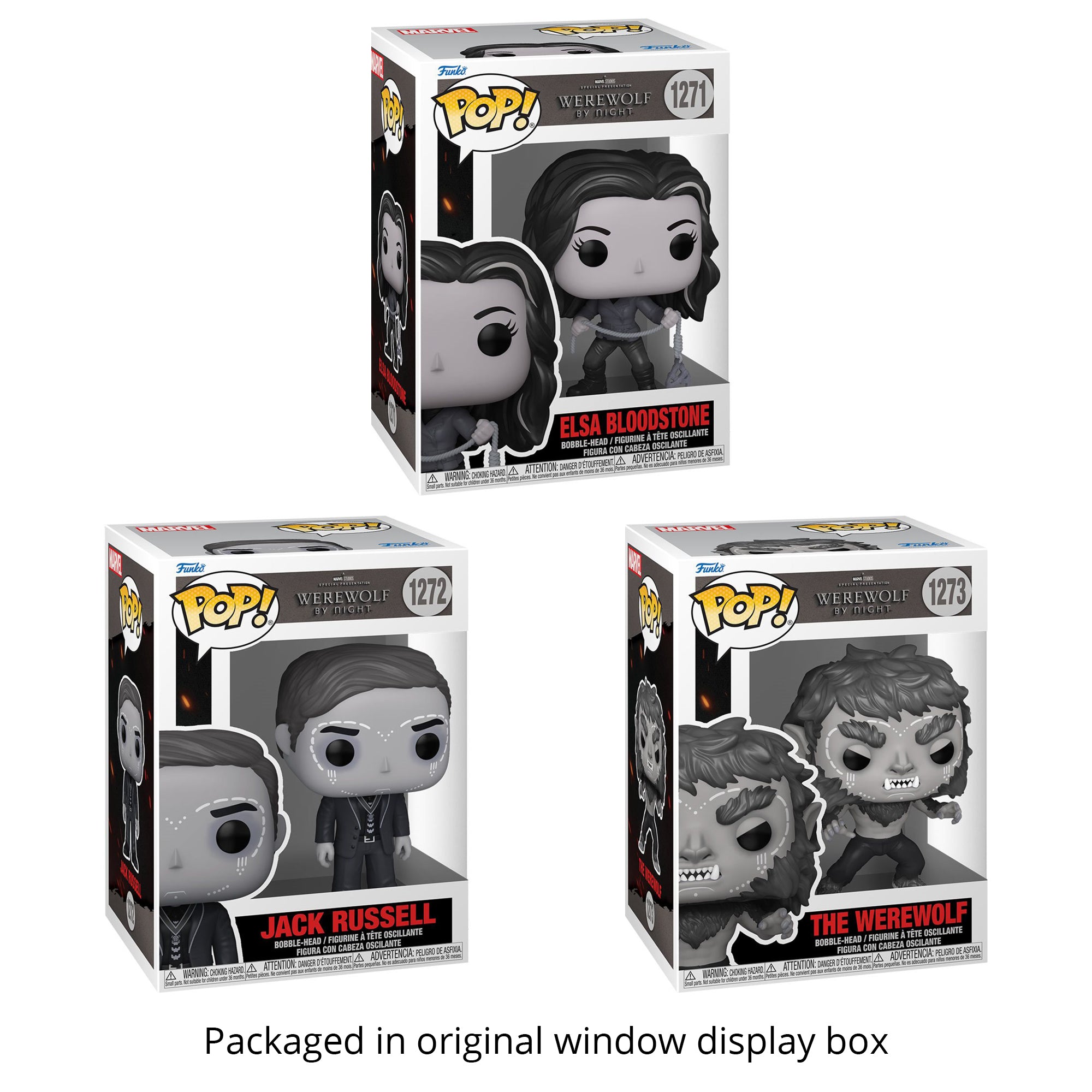 Werewolf by Night Funko Pop Set of 3 with Protector Cases – Elsa Bloodstone #1271, Jack Russell #1272, The Werewolf #1273