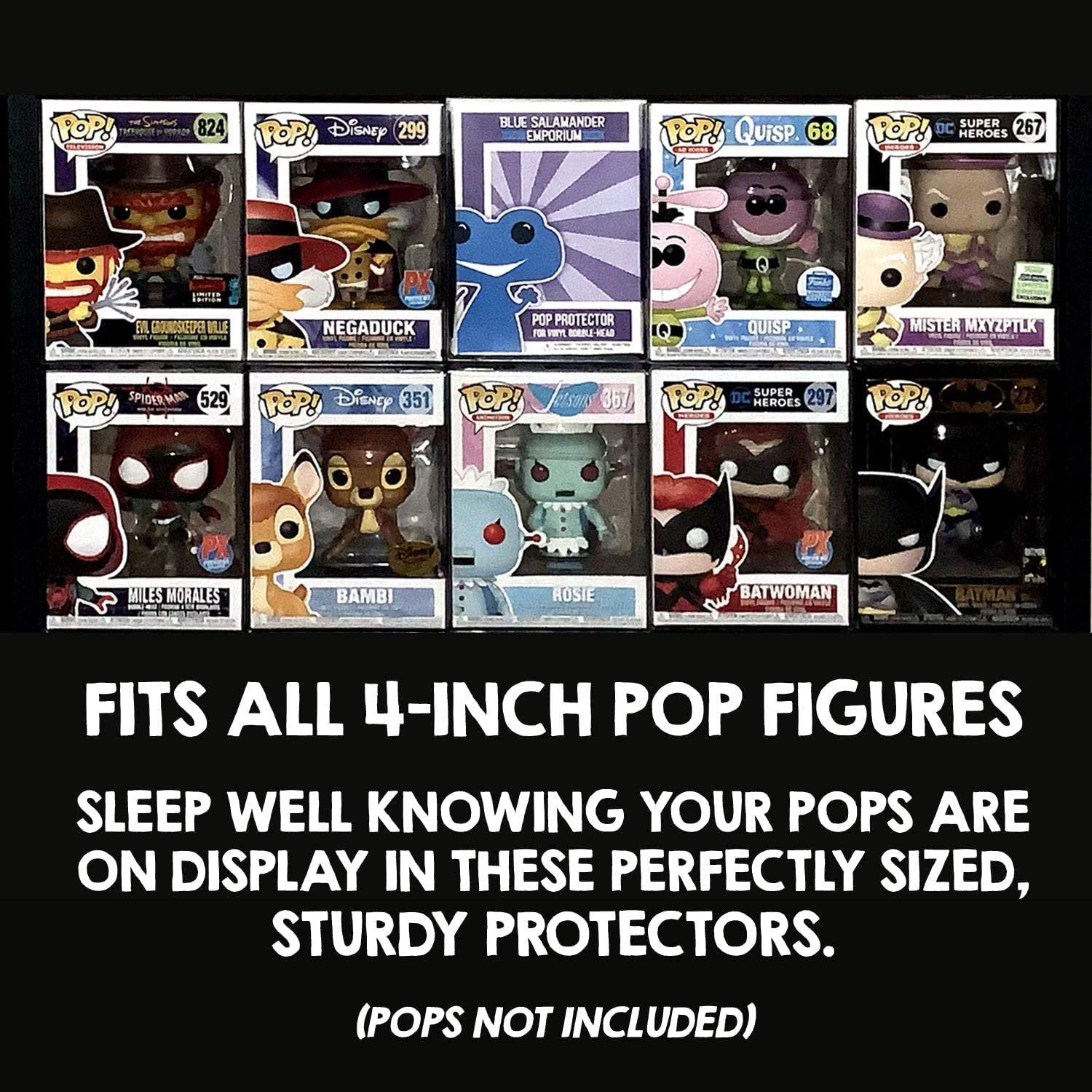 Blue Salamander Emporium Clear Plastic Protector Cases for 4-Inch Funko Pop Vinyl Figures – Acid-Free, Crystal-Clear Display Case with Protective Film (10-Pack)