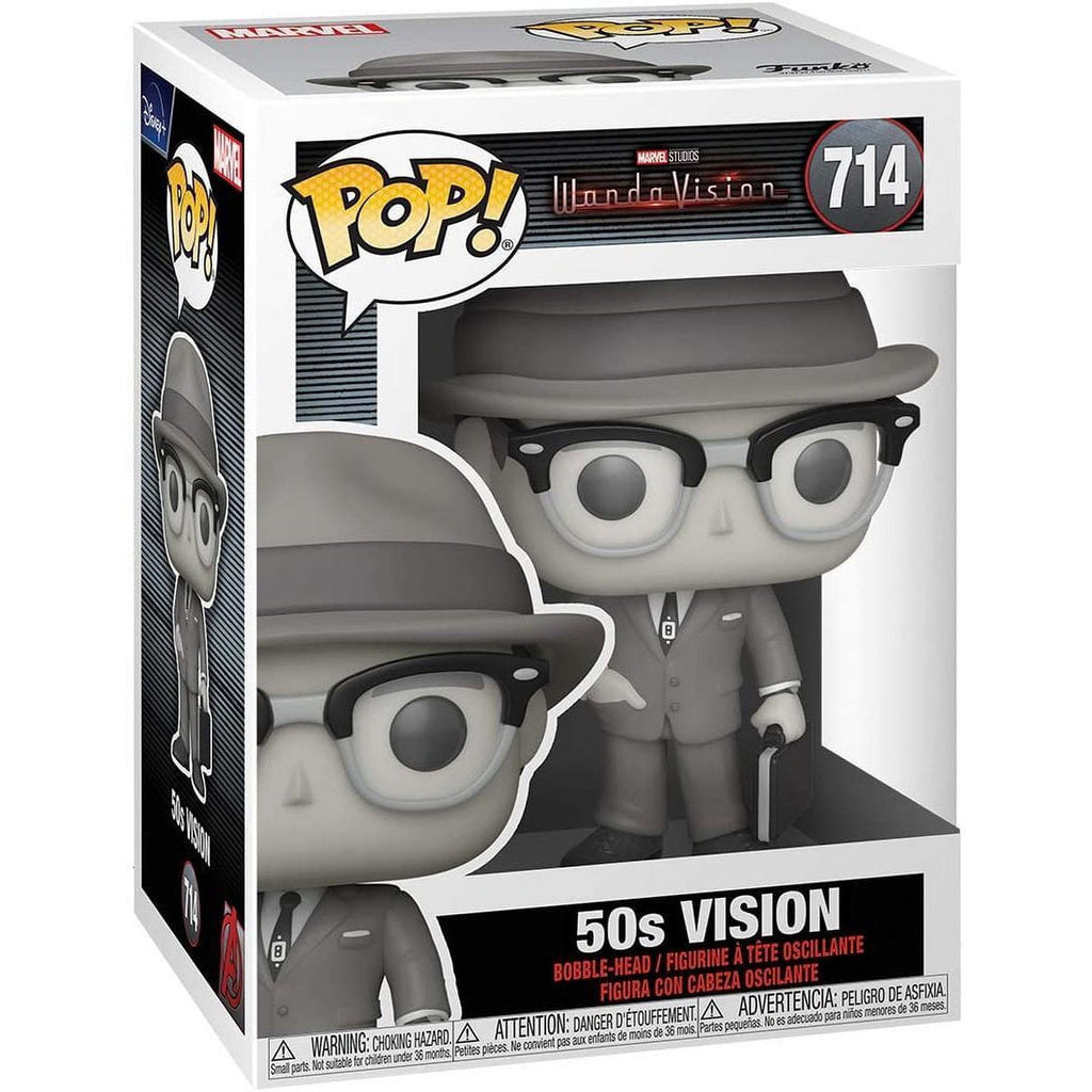WandaVision 50's Vision (Black & White) Funko Pop #714 (Standard) with Protective Case – Marvel Vinyl Figure Bundle