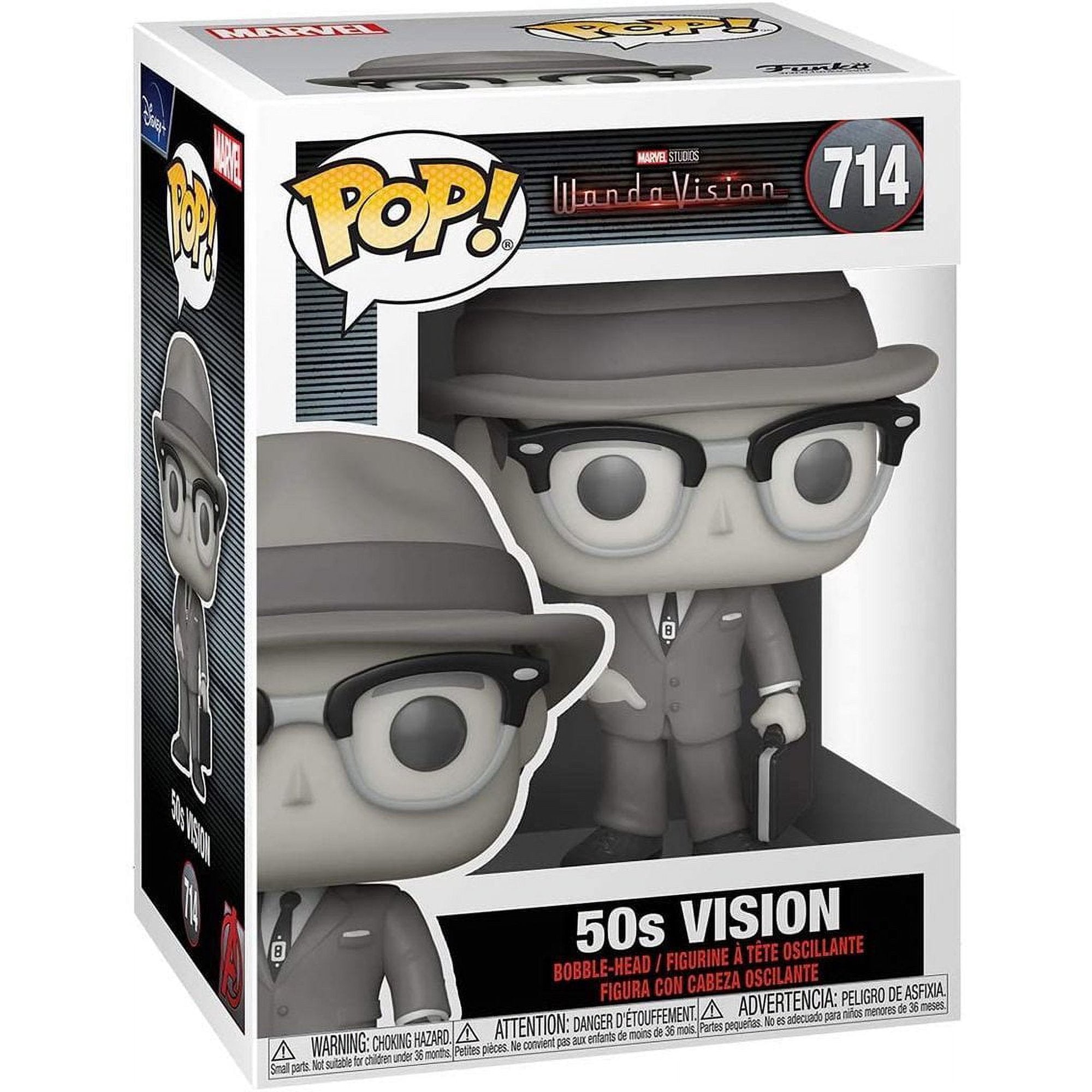 WandaVision 50's Vision (Black & White) Funko Pop #714 (Standard) with Protective Case – Marvel Vinyl Figure Bundle