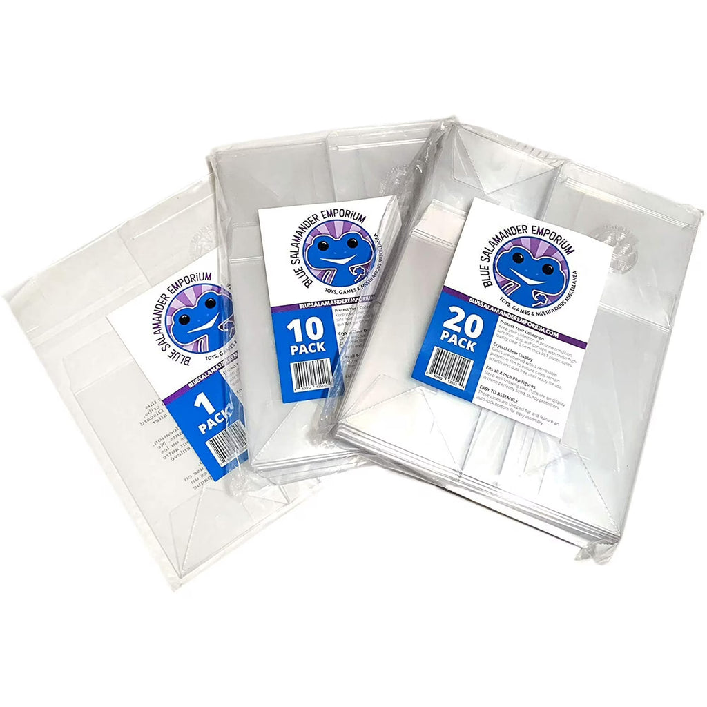 Blue Salamander Emporium Clear Plastic Protector Cases for 4-Inch Funko Pop Vinyl Figures – Acid-Free, Crystal-Clear Display Case with Protective Film (10-Pack)