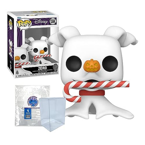 The Nightmare Before Christmas 30th Anniversary – Zero with Candy Cane #1384 Funko Pop + Protective Case